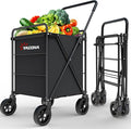 Folding Shopping Cart for Groceries, Grocery Cart on Wheels, 360°Rolling Swivel Wheels Portable Heavy Duty Utility Cart for Shopping, Grocery, Laundry (X-Large)