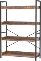 HCHQHS 4 Tier Bookshelf, Adjustable Industrial Bookcase, Vertical Tall Book Shelf, Wood and Black Metal Open Bookshelves for Home Office, Living Room, Bedroom