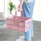 Pink crates for storage,plastic baskets for organizing,14.96" x9.84"x 7.87" collapsible shopping basket,20L foldable crate with Handles,Car Milk Dairy crate for Kitchen,Bathroom,school,office