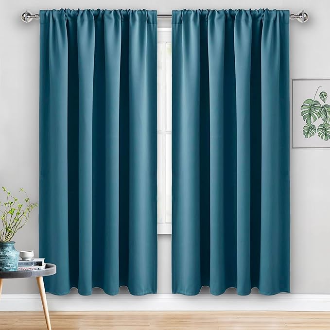 JIUZHEN Blackout Curtains for Bedroom - 60 Inch Extra Wide Thermal Insulated Room Darkening Privacy Soundproof Curtains for Living Room/Dorm Room, Set of 2 Panels, 60 x 72 inches, Stone Blue