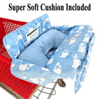 Love&go Soft Pillow Attached 2-in-1 Shopping Cart and High Chair Cover for Baby, Cotton Padded Cart Cover, Fold'n Roll Style, Portable with Carry Bag (Blue Elephant)