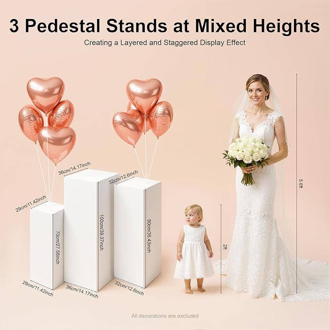 3PCS Metal Square Display Pedestal Stand for Parties White Square Tall Pedestal Cake Stands Pillars for Wedding Sturdy Pedestals Display Dessert Table Sculpture Display Stand Column Decoration