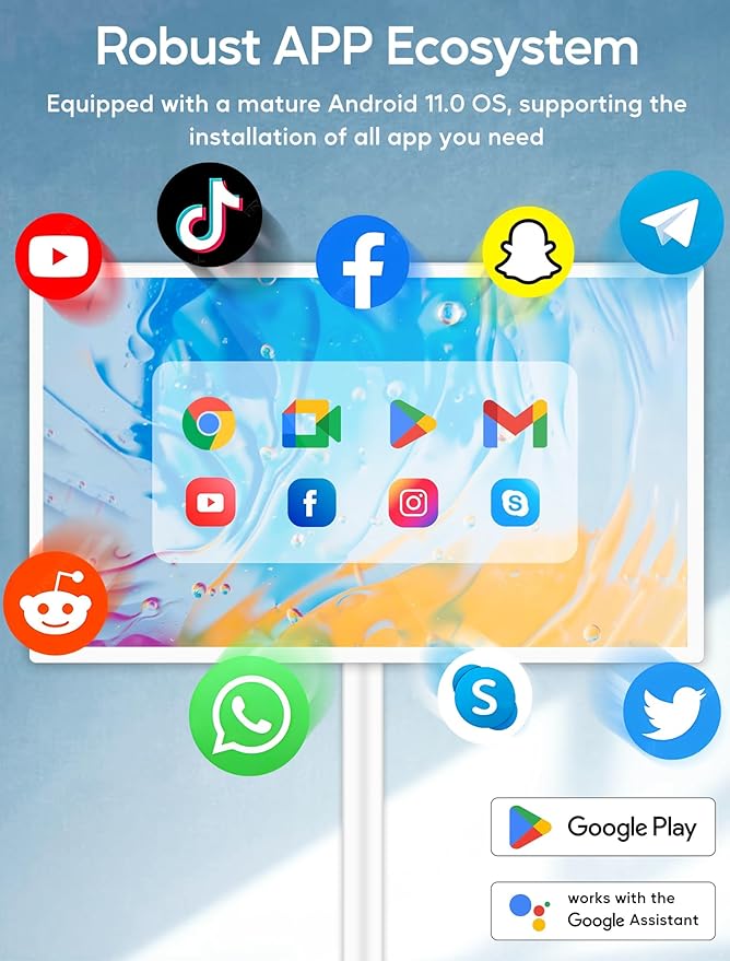 15.6" Digital Signage with 10000mAh Battery, Capacitive Touchscreen Advertising Display, Adjustable Stand, Android 11 Commercial LCD Monitor with Auto Play, Wireless Screen Mirroring, 2+32GB, White