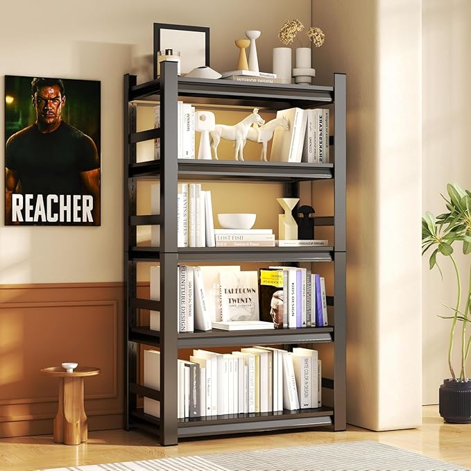 Garage Shelving Units, Heavy Duty 5-Tier Storage Shelves, Metal Adjustable Storage Rack, Steel Shelves, 2750 lbs Capacity, Industrial Shelving for Heavy Tools (Black, 18"Dx47"Wx78"H, 5-tier)