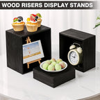 3 Pack Wood Cake Cupcake Stand Buffet Risers, Wooden Display Stand Wood Display Riser, Square Food Display Risers for Party Wedding Birthday Home (6" 7" 8")