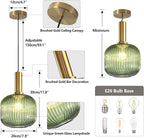 KCO Lighting Vintage Green Glass Pendant Light Kitchen Island Lighting Farmhouse Ribbed Glass Pendant Lighting Large Globe Pendant Light Fixture Brass Gold Single Ceiling Hanging Light