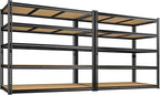 48" W Garage Shelving Heavy Duty 2800LBS Garage Storage Shelves, 5 Tier Adjustable Metal Shelving Unit Utility Rack Shelf for Warehouse, Pantry, Closet, Kitchen 72" H x 48" W x 18" D, Black，2PCS