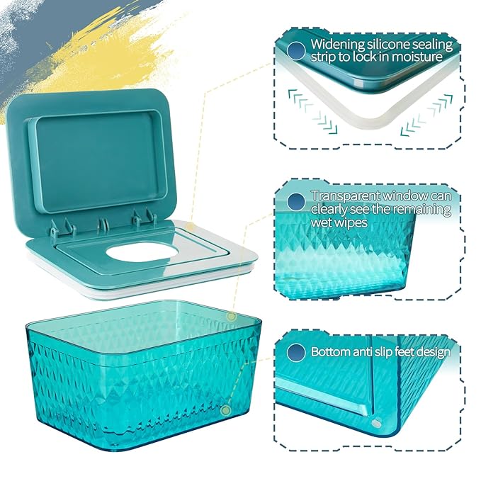 Wipes Dispenser, One-Handed Operation Wipe Holder for Baby & Adult, Seal-Designed Wipes Container for Bathroom Keep Diaper Wipes Fresh (2 Pack Green)