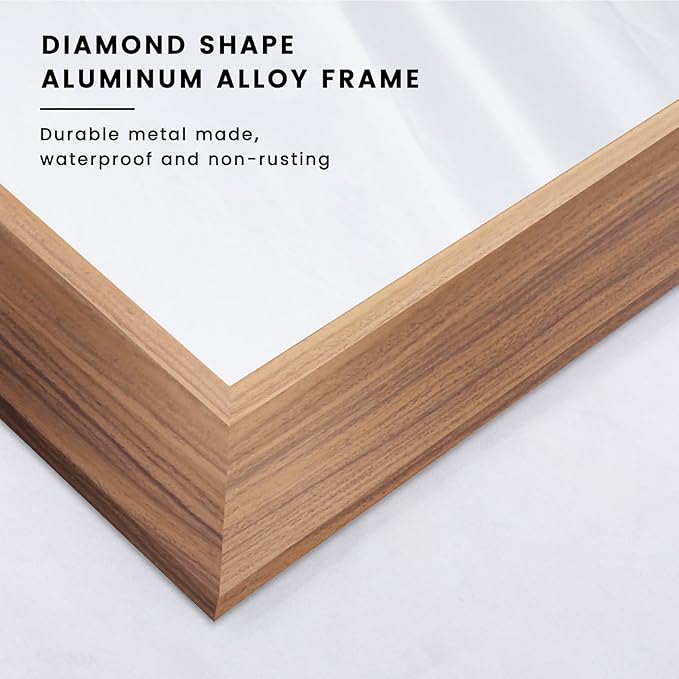 Amorho Bathroom Mirror for Wall, 60X40 Inch Walnut Wood Grain Metal Framed Mirror, HD Reflection, Hang Horizontally/Vertically, Suitable for Bedroom, Farmhouse, Bathroom, Porch