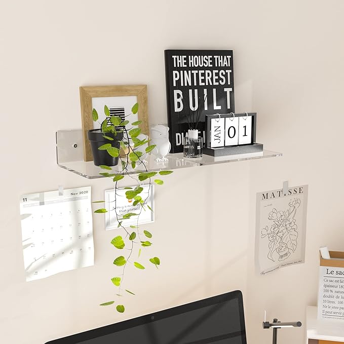 9 Inches Acrylic Wall Shelves 2 Pack, Floating Shelf for Wall Mounting, Acrylic Display Ledges for Funko Pop Figures, Home Décor, Living Room, Gaming Room, Plants(9 inch, Clear)