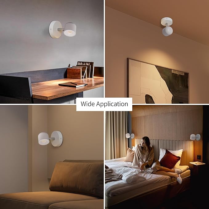 Aisilan White 7W Modern Dimmable Adjustable Wall Sconce Fixture LED COB Wall Spot Lighting Aluminum Bedside Reading Wall Light Warm White 3000K CRI 97