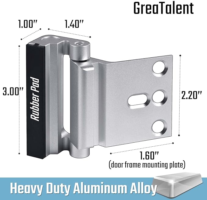 4PACK Home Security Door Reinforcement Lock Childproof, Add High Security to Home Prevent Unauthorized Entry, Aluminum Construction Finish, Frame Lock, Silver