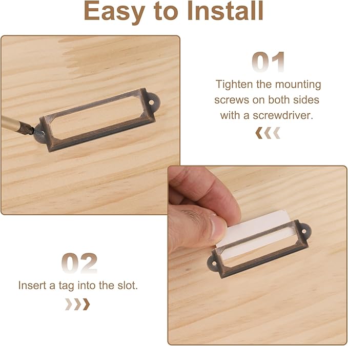 PATIKIL 60x24mm Metal Label Holders, 30 PCS Label Name Card Tag Frames with Screws for Office Library File Cabinets Shelves Wood Drawers Fabric Bins, Red Bronze