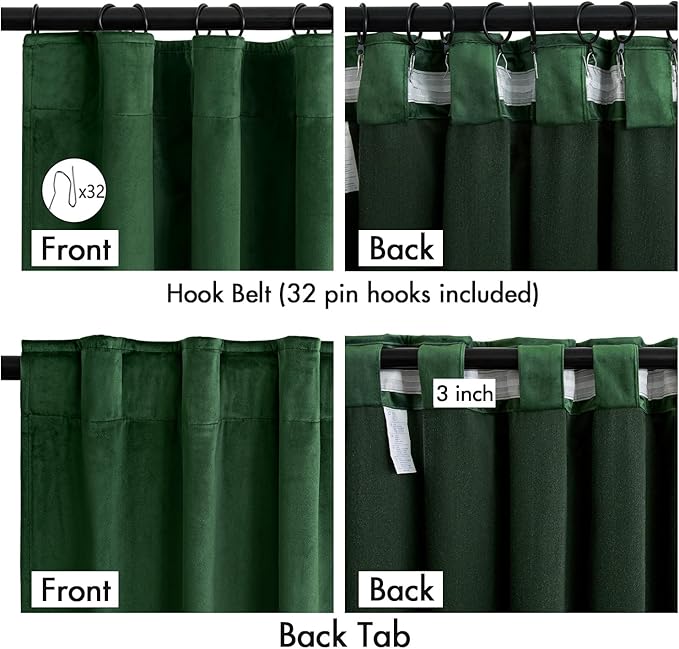 MIULEE Christmas Velvet Curtains 84 Inches Long 2 Panels Set for Bedroom, Pinch Pleat Back Tab Luxury Thermal Insulated Living Room Darkening Pleated Blackout Window Drapes with Hooks, Emerald Green