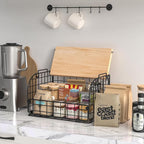 2 Set Stackable Wire Basket with Openable Top, Kitchen Counter, Pantry Organizer and Storage Produce Onion Potato Fruits Vegs Bread Food Snack Spice Organizing Bin for Cabinet Shelf Countertop Floor