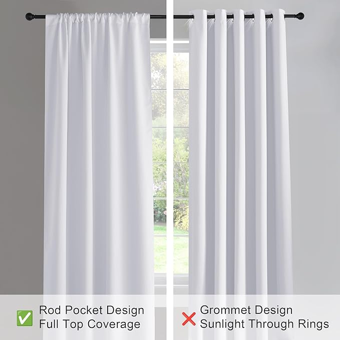 PONY DANCE Window Curtain Valances - Rod Pocket Drapes Set Thermal Insulated Curtain Panels Noise Reducing Window Treatment for Kitchen, 42 W x 36 L inch, Pure White, 2 PCs