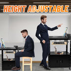 Large Steel AV Cart With Locking Cabinet and Pullout Keyboard Tray, Adjustable-Height Rolling Media Cart With Wheels & Power (54"x18"x43")