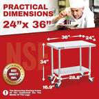 DuraSteel 24x36 NSF Stainless Steel Cart - Heavy Duty Rolling Food Prep Table with Undershelf - Metal Utility Cart for Commercial Restaurant Kitchen, Laundry, Outdoor Portable BBQ Grill