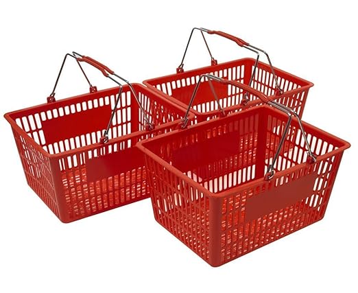 Only Holds Shopping Baskets Set of 3 Red Baskets with Wire Handles