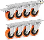 WBD WEIBIDA 3 Inch Swivel Caster Wheels with Brake, Safety Dual Locking Casters Set of 8 Heavy Duty Plate Casters, Premium Polyurethane Wheels for Furniture and Workbench((Screws and Spanner)