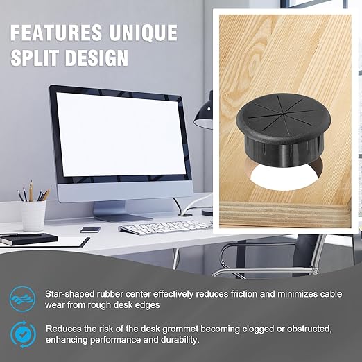 2" Black Desk Grommet, JTemgle Flexible Cable Grommet with Bi-Metal Hole Saw Rubber Cable Hole Cover Wire Organizer Caps Desktop Cord Management for Home Office TV Stands Tabletops, 13 Pieces