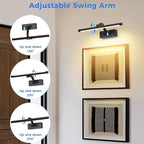 Picture Light Removable Battery Charging, 16in Wireless Art Light for Paintings, Dimmable 5000mAh Recharging Battery Picture Light with Remote Control for Pictures Display