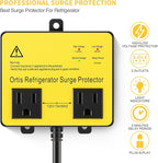 Refrigerator Surge Protector, Ortis Double Outlet Voltage Protector for Home Appliances with Time Delay, Protects Against Brownout, Spike, Instant Surge All Voltage Abnormalities, Yellow