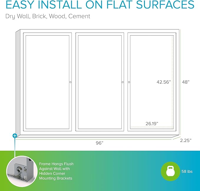 Ghent 48"x96" 3-Door Outdoor Enclosed Vinyl Bulletin Board, Shatter Resistant, with Lock, Satin Aluminum Frame - Ebony (PA34896VX-183), Made in the USA