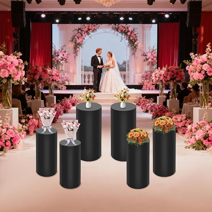 6Pcs Metal Pedestal Stand for Party, Large Black Cake Stand, Pedestal Display Plinth Pillars for Wedding Ceremony Birthday Party Art Decor, Column Decorative Cube for Wedding Dessert Table Display
