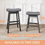 29 Inches Bar Stools Set of 2, Bar Height Barstools for Home Counter, Blackless Barstool with Bonded Leather Saddle Seats & Heavy Duty Metal Legs, Easy Assembly, Gray/Black