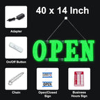 41"x15" Large LED Open Signs for Business Super Bright Unique Design Open Sign with Hanging Installation for Window Stores Bar Hotel Retail Shops Salon Restaurant Office Green