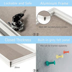 Enclosed Felt Bulletin Board 36x24 inch Lockable Cork Noticeboard Display Cases Tamperproof Notice Poster Memo Board with Aluminum Frame for Office, Classroom, Home with 2 Keys (Felt Board)