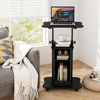 Tangkula Mobile Lectern Podium, Height Adjustable Podium Stand, Standing Sit-to-Stand Desk, Rolling Cart Laptop Desk with Swivel Top Movable Wheels & Storage
