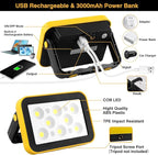2-Pack Rechargeable Work Lights, COB Outdoor Portable LED Flood Light, Battery Operated Work Lights with Stand, Waterproof Working Light for Job Site Garage Camping Car Repair