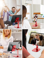 OCYCLONE Phone Stand, Adjustable Height and Angle Foldable Cell Phone Stand Holder for Desk, Taller iPhone Stand Compatible with 4.7"-13" Smartphones iPad Tablet, Red