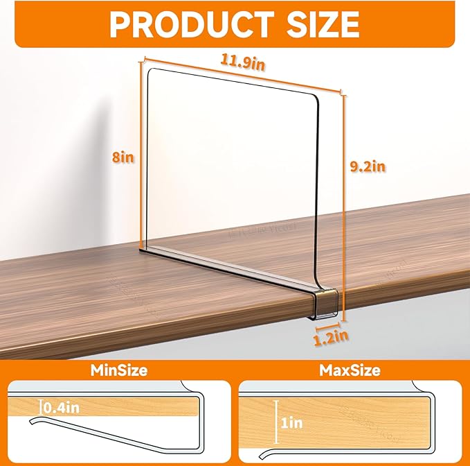 Clear Acrylic Shelf Dividers for Closet Organization - 4 Pack Closet Shelf Divider for Sweatshirt,Towel,Bag,Purse,Clothing,Sweater Organizer,Plastic Dividers and Separators for Shelves and Bedroom