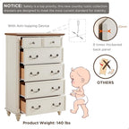 T4TREAM Farmhouse 6 Drawers Dresser Chests for Bedroom w/4 Solid Wood Feet &Column Decor, Tall Wood Rustic Chest of Drawers, Storage Dressers Organizer for Bedroom, Living Room, Nursery, Antique White