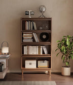 KungFuWood Wooden Bookcase with Tempered Glass Doors, Large Solid Wood Bookshelf Glass Front Bookshelves flip top Display Cabinet case Hidden Glass Doors for Apartments, Home Offices (4 tire 60")