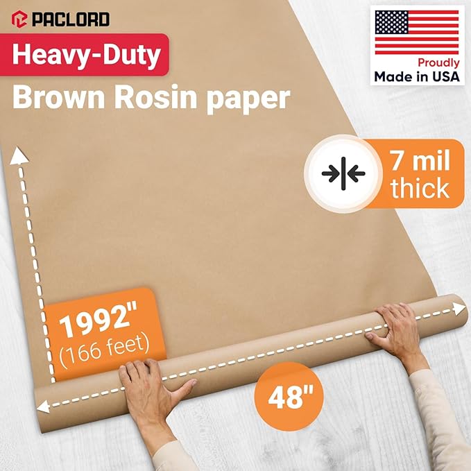 48" x 1992" (166’) Brown Rosin Paper Roll - Made in USA Thick Heavy-Duty 7 mil Masking Paper for Surface Protection from Paint, Dust, Foot Traffic - Paint Floor Covering