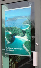 Window Sign Holder for Banner Graphics, Includes Two 24 Inch Aluminum Rails with Snap-Open Design and Suction Cups, Glass Mount Poster Hanger - Banner NOT Included