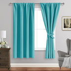JIUZHEN Blackout Curtains - Thermal Insulated, Light Blocking, Rod Pocket with Tiebacks, Room Darkening, 42 x 63 Inch, 2 Panel Set, Turquoise