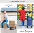 KEDSUM 2 in 1 Shopping Cart for Groceries, 330 lbs Grocery Cart on Wheels, Foldable Utility Carts with Wheels, Load-Bearing Hand Truck with Waterproof Bag for Shopping, Camping, Laundry, Garden, Blue