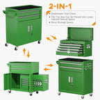 INTERGREAT 8-Drawers Rolling Tool Chest, Assembled Tool Chest with Wheels, Detachable Top Tool Box, Tool Cabinet for Repair Room,Warehouse, Rolling Tool Box with Hooks,Tray Divider,Liners(Green)