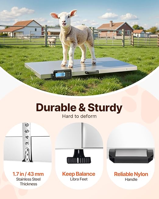 VEVOR 1100Lbs x 0.2Lbs Digital Livestock Scale Large Pet Vet Scale Stainless Steel Platform Electronic Postal Shipping Scale Heavy Duty Large Dog Hog Sheep Goat Pig Sheep Scal