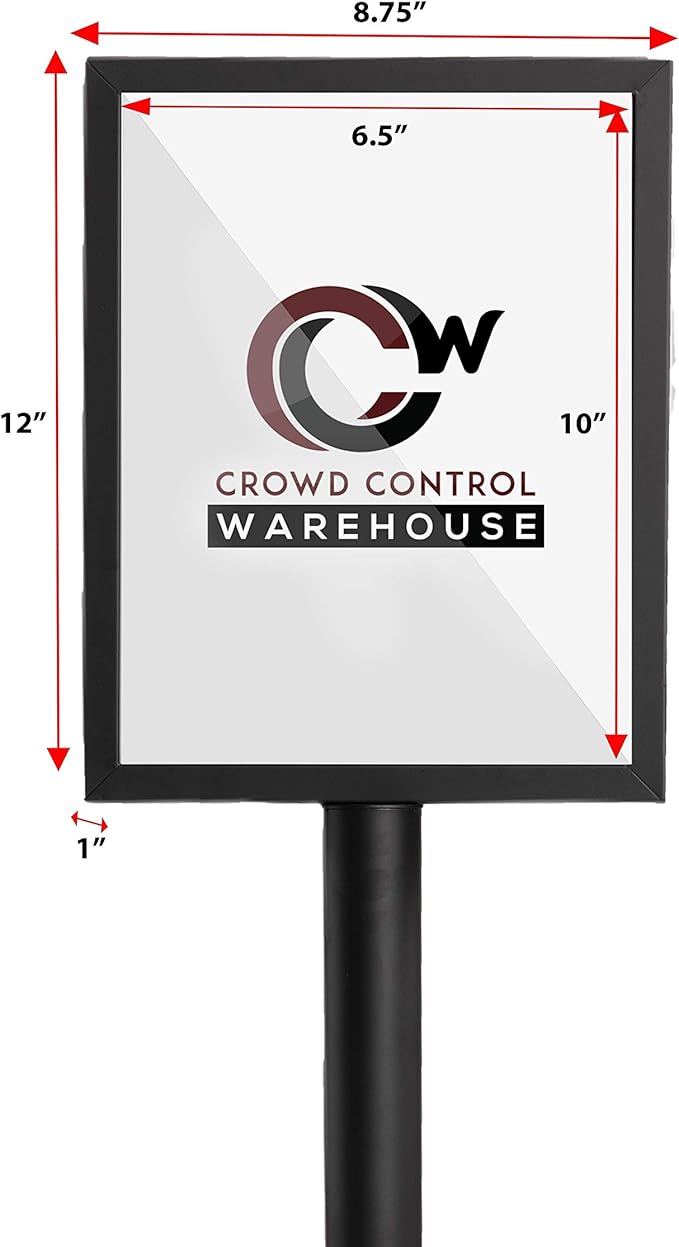 Crowd Control Warehouse Pedestal Standing Floor Sign Frame with Sloped Base, 8.5x11 Inch Vertical, Polished Brass