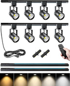 Plug in Track Lighting with Power Cord, 8-Light LED Track Lighting Kit with 6.6FT H Type Track Lighting Rails, Modern Kitchen LED Track Lighting Fixtures Ceiling Spot Light, Black