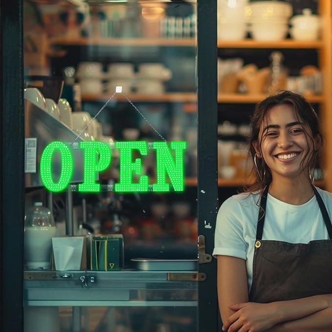 40"x14" Large LED Open Signs for Business Super Bright Unique Design Green Open Sign with Hanging Installation for Window Stores Bar Hotel Retail Shops Salon Restaurant Office