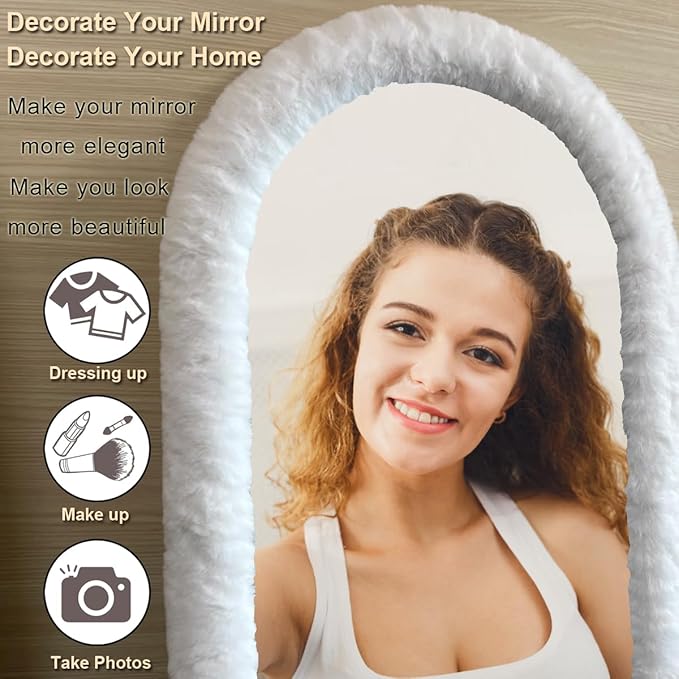Fluffy Mirror Cover - 64"x21" Full Length Stretch Universal Ultra Soft Non-Slip Cover Warm Home Decor for Bedroom Cloakroom, Gift for Girls
