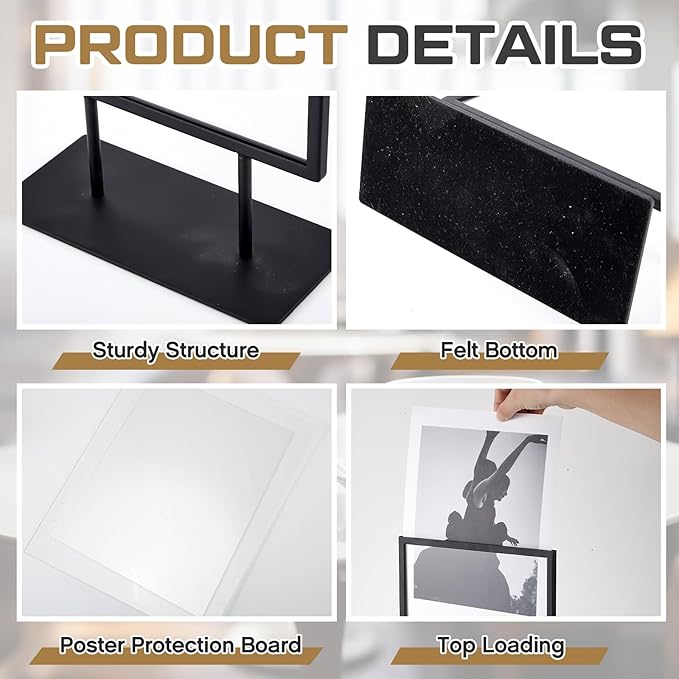 Zhengmy Tabletop Sign Holder with Flat Base Double Sided Countertop Sign Holder Desktop Display Stand Metal Poster Display Stand for Office Store Restaurant Hotels, Black(11" X 8.5",Vertical,1 Pcs)