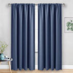 JIUZHEN Blackout Curtains for Bedroom - Thermal Insulated Room Darkening Rod Pocket Curtains for Living Room, Set of 2 Panels with Tiebacks, 52 x 90 Inch Length, Dusty Blue
